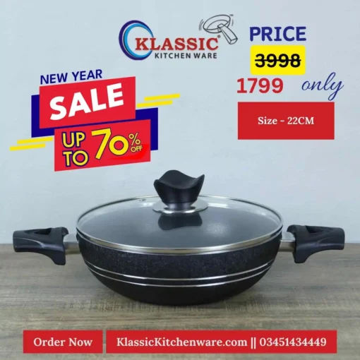 Non Stick Wok Karahi Short Handle black 22cm