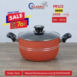 Non Stick cooking Pot Handi Casserole 20cm red