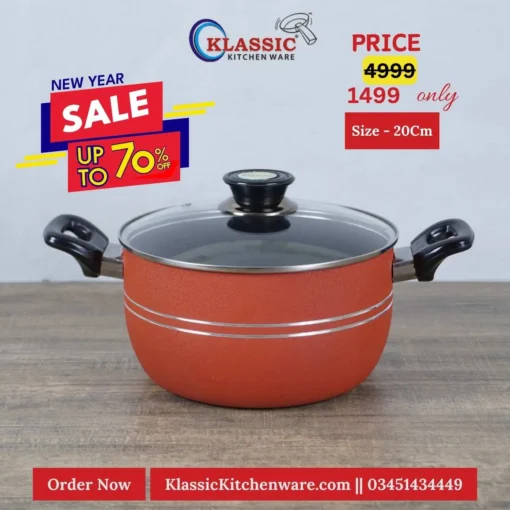 Non Stick cooking Pot Handi Casserole 20cm red