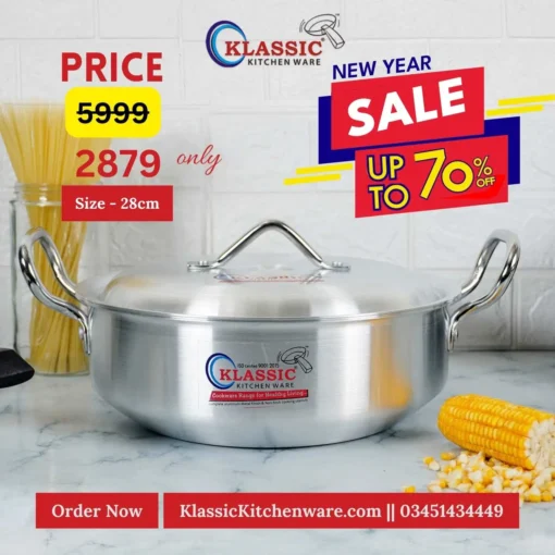 Aluminum Wok Karahi Metal Finish 28cm