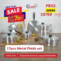 Silver Steel aluminum Cookware Kitchen Set 17Pcs