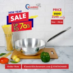 Aluminum Metal Finish Long Handle Wok Karahi 28cm