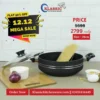 Non Stick Flat Wok Karahi With Glass Lid 28cm Black