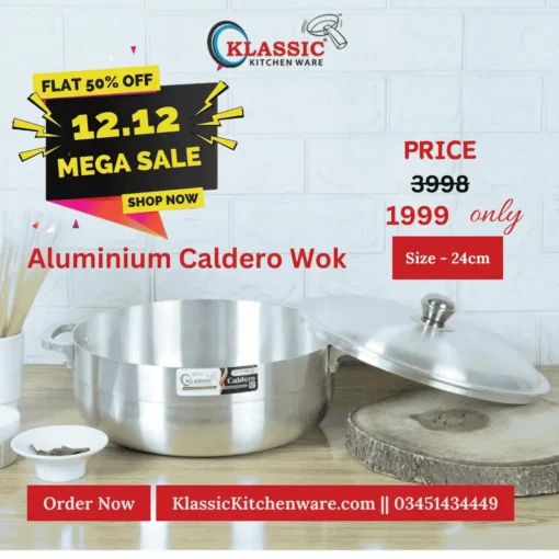 Aluminum Silver Steel Metal Finish Caldero Pot Wok Karahi 24cm