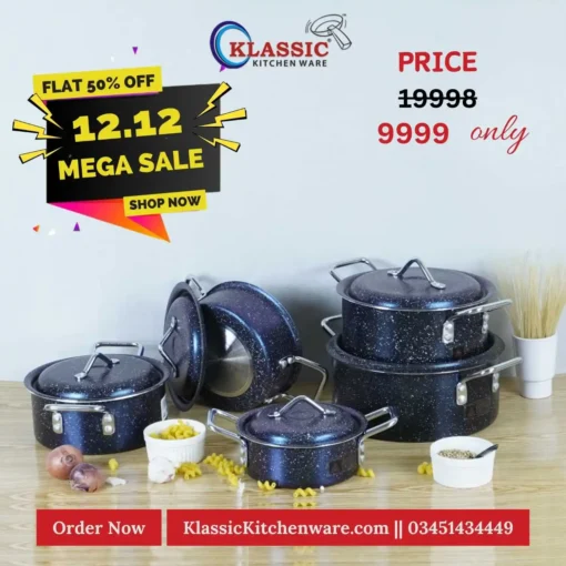 Big Cooking Pots Cookware Kitchen Set Marble Coated With Steel Handle