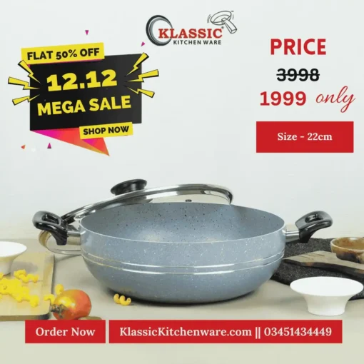 klassic Marble Coated Wok Karahi 22cm Gray