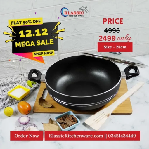 Corsage Non Stick Wok Karahi With Glass Lid 28cm Black