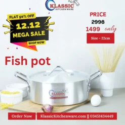 Silver steel Fish pot Cooking pot Handi 22cm